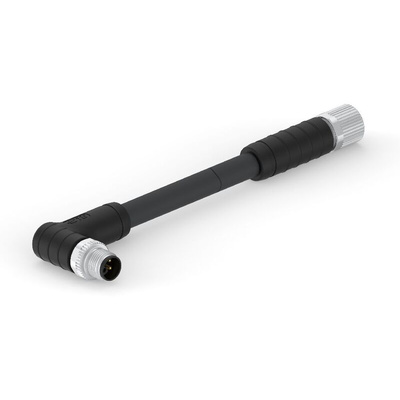 TE Connectivity Right Angle Male 4 way M12 to Straight Female 4 way M12 Sensor Actuator Cable, 1.5m