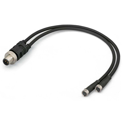Wago Straight Female 4 way M12 to Straight Male 4 way M12 Actuator/Sensor Cable, 1m