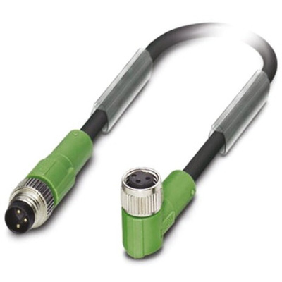 Phoenix Contact Right Angle Female 3 way M8 to Straight Male 3 way M8 Sensor Actuator Cable, 1.5m