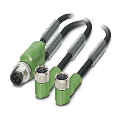 Phoenix Contact Straight Male 3 way M12 to Right Angle Female 3 way M8 Sensor Actuator Cable, 3m