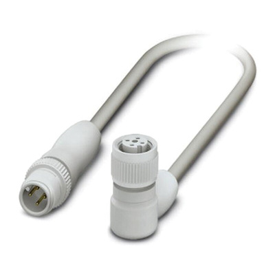 Phoenix Contact Straight Male 4 way M12 to Right Angle Female 4 way M12 Sensor Actuator Cable, 300mm