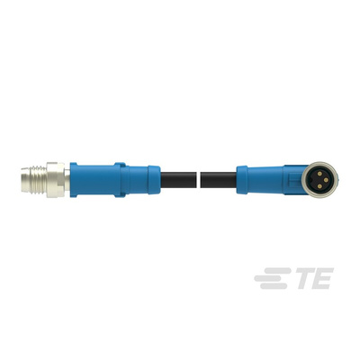 TE Connectivity Right Angle Female; Male 3 way M8 to Straight 3 way M8 Sensor Actuator Cable, 500mm