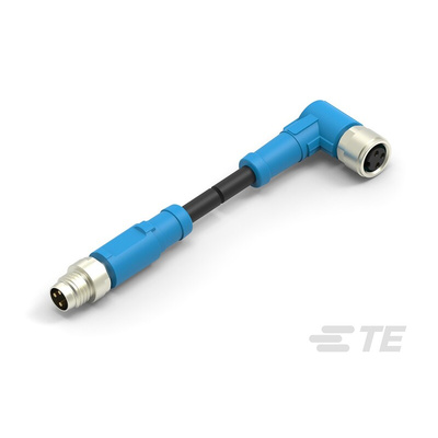 TE Connectivity Right Angle Female; Male 3 way M8 to Straight 3 way M8 Sensor Actuator Cable, 500mm