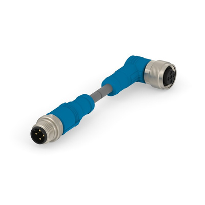 TE Connectivity Straight Male 4 way M12 to Right Angle Female M12 Cable Assembly, 1.5m