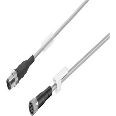 Straight Female 3 way M8 to Straight Male 3 way M12 Circular Connector, 1m