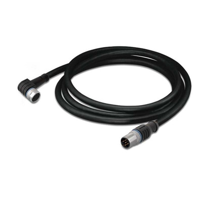 Wago Right Angle Female 3 way M8 to Straight Male 3 way M12 Actuator/Sensor Cable, 1m