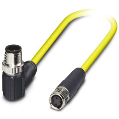 Phoenix Contact Straight Female 3 way M8 to Right Angle Male 3 way M12 Sensor Actuator Cable, 1.5m