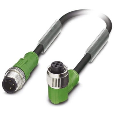 Phoenix Contact Right Angle Female 3 way M12 to Straight Male 3 way M12 Sensor Actuator Cable, 1.5m