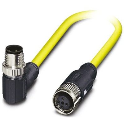 Phoenix Contact Straight Female 4 way M12 to Right Angle Male 4 way M12 Sensor Actuator Cable, 500mm