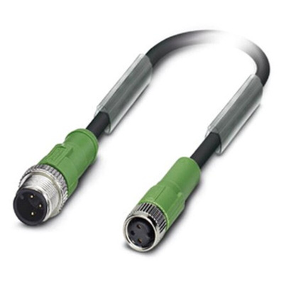 Phoenix Contact Straight Male 3 way M12 to Straight Female 3 way M8 Sensor Actuator Cable, 3m