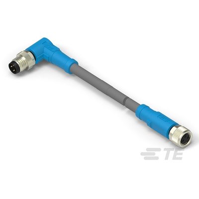 TE Connectivity Right Angle Female; Male 3 way M8 to Straight 3 way M8 Sensor Actuator Cable, 500mm