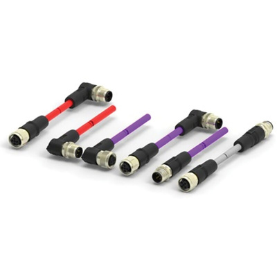 TE Connectivity 4 way M12 to 4 way M12 Bus Cable, 1m