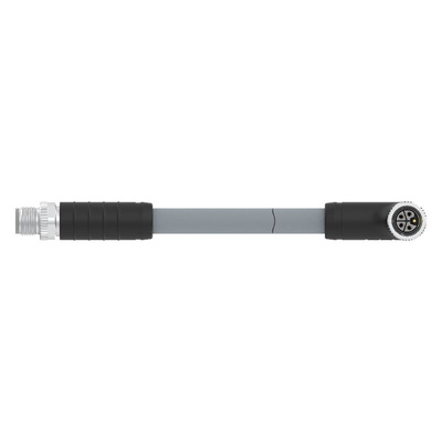TE Connectivity Right Angle Male 4 way M12 to Straight Female 4 way M12 Sensor Actuator Cable, 2m