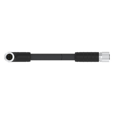 TE Connectivity Right Angle Male 4 way M12 to Straight Female 4 way M12 Sensor Actuator Cable, 2m