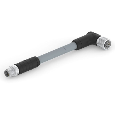 TE Connectivity Straight Male 5 way M12 to Right Angle Female 5 way M12 Sensor Actuator Cable, 1.5m
