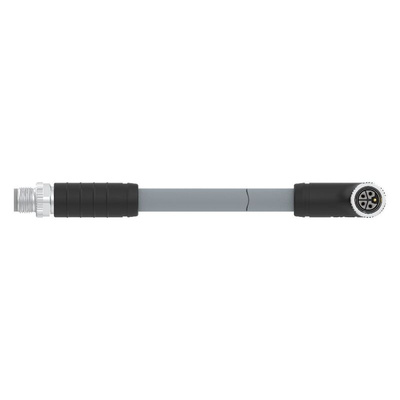 TE Connectivity Right Angle Male 5 way M12 to Straight Female 5 way M12 Sensor Actuator Cable, 5m