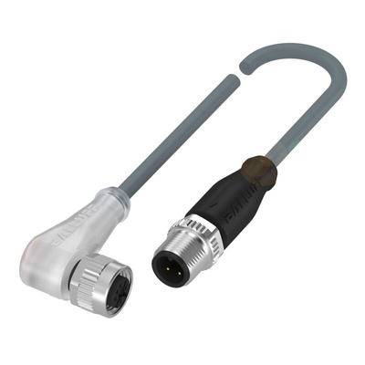 BALLUFF Right Angle Female M12 to Straight Male M12 Sensor Actuator Cable, 600mm