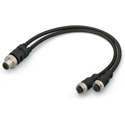 Wago Straight Female 4 way M12 to Straight Male 4 way M12 Actuator/Sensor Cable, 1m