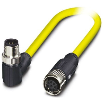 Phoenix Contact Straight Female 8 way M12 to Right Angle Male 8 way M12 Sensor Actuator Cable, 500mm