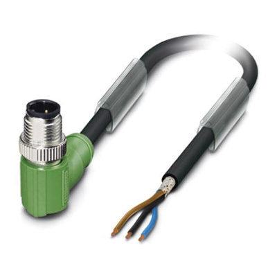 Phoenix Contact Right Angle Male 3 way M12 to Sensor Actuator Cable, 3m