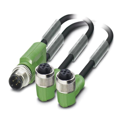 Phoenix Contact Male 3 way M12 to Right Angle Female 3 way M12 x 2 Sensor Actuator Cable, 3m