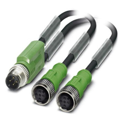 Phoenix Contact Male 3 way M12 to Female 3 way M12 x 2 Sensor Actuator Cable, 600mm