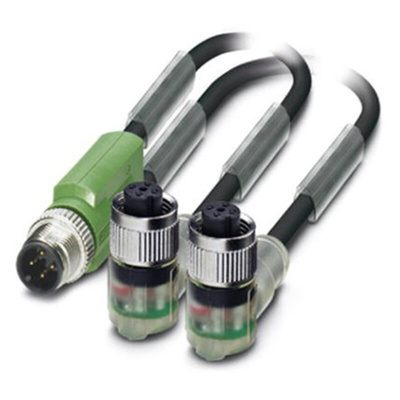 Phoenix Contact Male 3 way M12 to Right Angle Female 3 way M12 x 2 Sensor Actuator Cable, 600mm