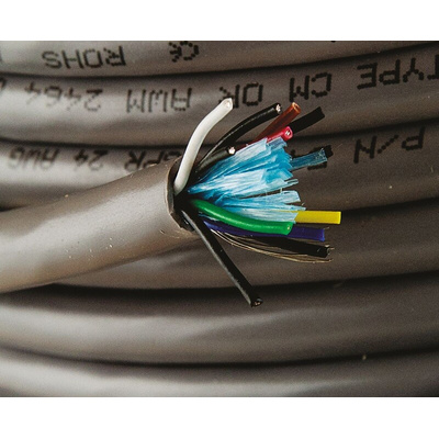Alpha Wire Twisted Pair Data Cable, 6 Pairs, 0.23 mm², 12 Cores, 24 AWG, Screened, 30m, Grey Sheath