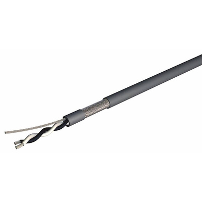 RS PRO Twisted Pair Data Cable, 0.34 mm², 2 Cores, 22 AWG, Screened, 100m, Grey Sheath