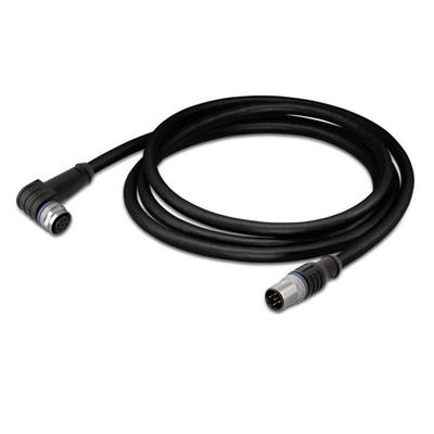 Wago Right Angle Female 3 way M12 to Straight Male 3 way M12 Actuator/Sensor Cable, 2m