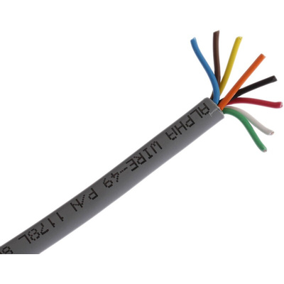 Alpha Wire Multicore Data Cable, 0.35 mm², 8 Cores, 22 AWG, Unscreened, 30m, Grey Sheath
