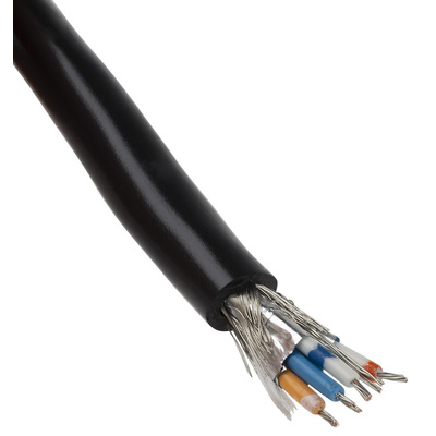 Alpha Wire Twisted Pair Data Cable, 2 Pairs, 0.456 mm², 4 Cores, 22 AWG, Screened, 30m, Black Sheath