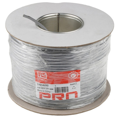 RS PRO Twisted Pair Data Cable, 2 Pairs, 0.34 mm², 4 Cores, 22 AWG, Screened, 100m, Grey Sheath