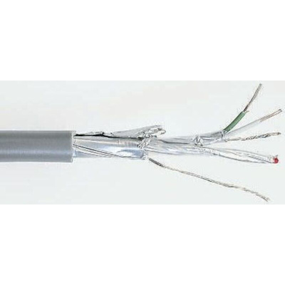 RS PRO Multicore Data Cable, 2 Pairs, 0.76 mm², 4 Cores, 22 AWG, Screened, 100m, Grey Sheath