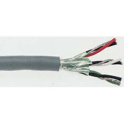 RS PRO Multicore Data Cable, 3 Pairs, 0.33 mm², 6 Cores, 22 AWG, Screened, 100m, Grey Sheath