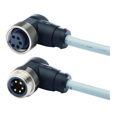 Harting Right Angle Female 4 way 7/8 in Circular to Right Angle Male 4 way 7/8 in Circular Sensor Actuator Cable, 1m