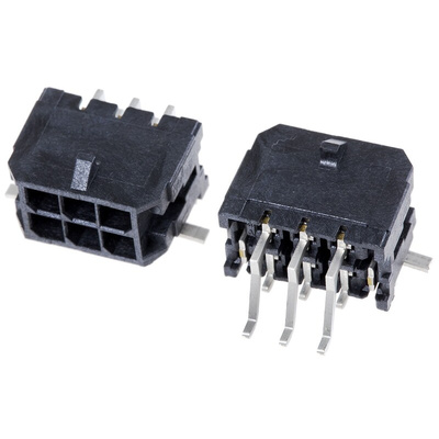 Molex Micro-Fit 3.0 Series Right Angle Surface Mount PCB Header, 6 Contact(s), 3.0mm Pitch, 2 Row(s), Shrouded