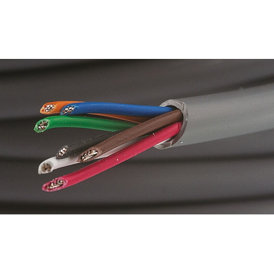 Alpha Wire Multicore Data Cable, 0.35 mm², 7 Cores, 22 AWG, Unscreened, 30m, Grey Sheath