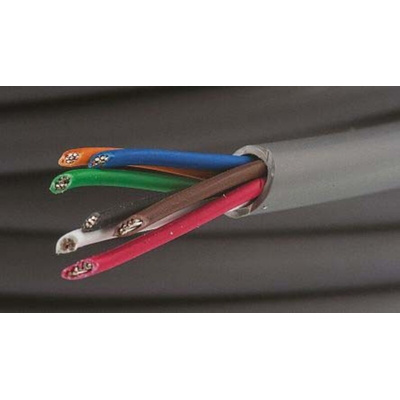 Alpha Wire Multicore Data Cable, 0.35 mm², 7 Cores, 22 AWG, Unscreened, 30m, Grey Sheath