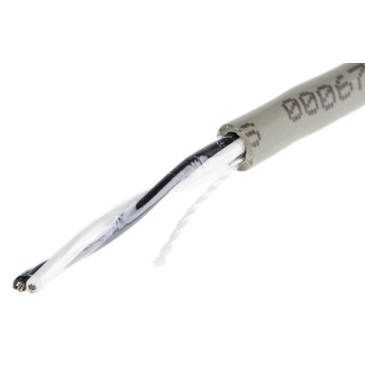 Alpha Wire Twisted Pair Data Cable, 1 Pairs, 0.35 mm², 2 Cores, 22 AWG, Unscreened, 50m, Grey Sheath