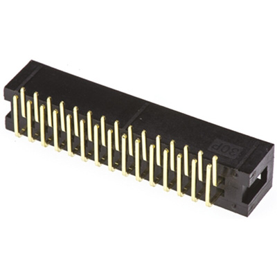 Amphenol T821 Series Right Angle Through Hole PCB Header, 30 Contact(s), 2.54mm Pitch, 2 Row(s), Shrouded