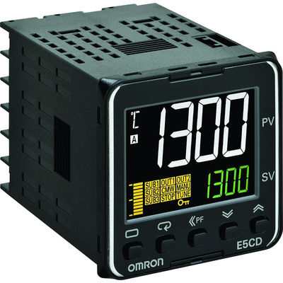 Omron E5CD Panel Mount PID Temperature Controller, 48 x 48mm 2 Input, 1 Output Relay, 24 V ac/dc Supply Voltage