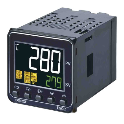 Omron E5CC Panel Mount PID Temperature Controller, 48 x 48mm 2 Input, 3 Output Voltage Pulse, 26.4 V dc Supply Voltage