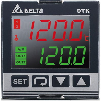 Delta Electronics DTK Panel Mount PID Temperature Controller, 48 x 48 (1/16 DIN)mm 1 Input, 2 Output Relay, 100