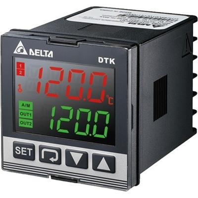 Delta Electronics DTK Panel Mount PID Temperature Controller, 48 x 48 (1/16 DIN)mm 1 Input, 2 Output Voltage Pulse, 100