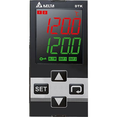 Delta Electronics DTK Panel Mount PID Temperature Controller, 48 x 96 (1/8 DIN)mm 1 Input, 2 Output Relay, 100 →