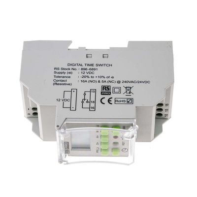 RS PRO Digital DIN Rail Time Switch 12 V dc, 1-Channel