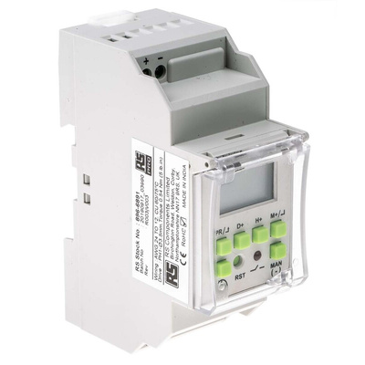 RS PRO Digital DIN Rail Time Switch 12 V dc, 1-Channel