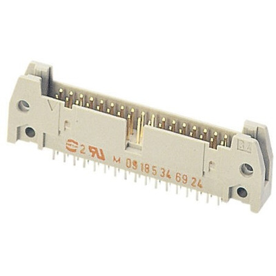 Harting SEK 18 Series Straight Through Hole PCB Header, 34 Contact(s), 2.54mm Pitch, 2 Row(s), Shrouded
