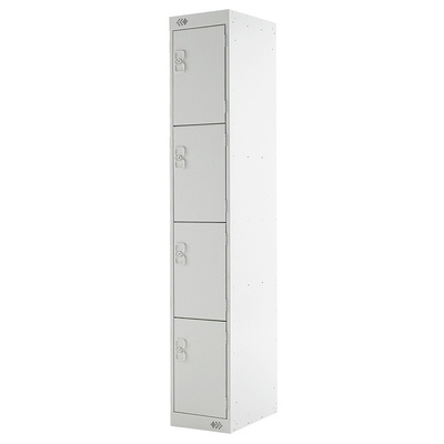 RS PRO 4 Door Steel Grey Industrial Locker, 1800 mm x 300 mm x 450mm